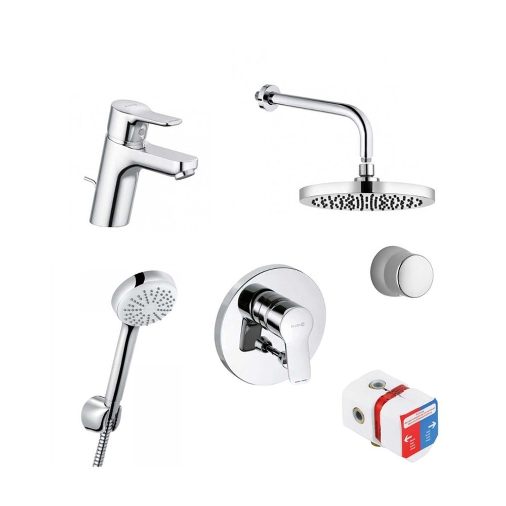 Set baie cu baterie lavoar, baterie dus, corp incastrat si set de dus Kludi, Pure Easy