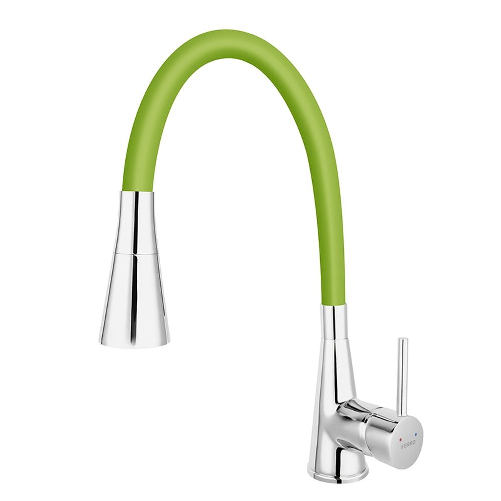 Baterie chiuveta bucatarie cu pipa flexibila culoare verde mat Ferro Zumba II