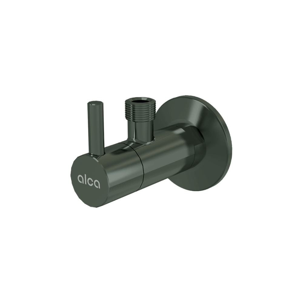 Robinet coltar rotund gun metal lucios cu filtru 1 2 A 3 8 Alcadrain ARV001-GM-P