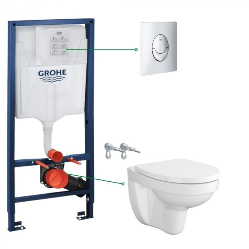 Set vas wc rimless alb cu capac soft close Cersanit SimpleOn, rezervor incastrat si clapeta crom Skate Air Grohe