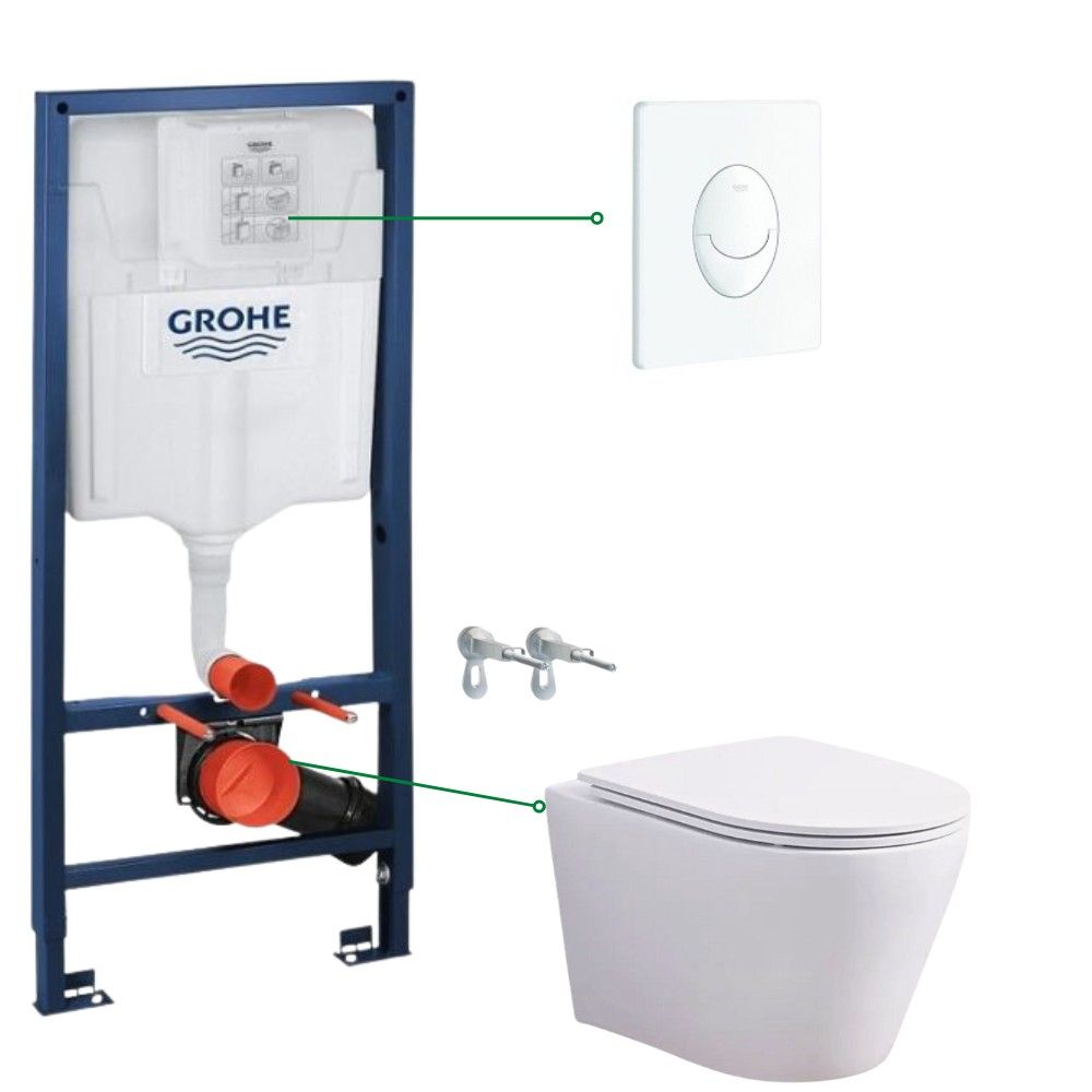 Set vas wc rimless alb cu capac soft close Oslo, rezervor incastrat si clapeta alba Skate Air Grohe