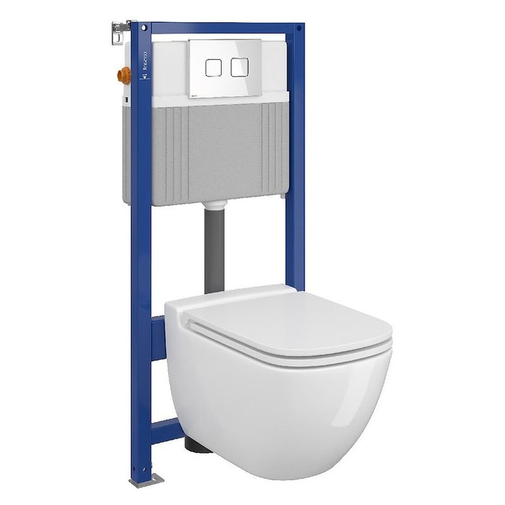 Set vas wc suspendat Caspia cu capac soft close, rezervor incastrat pneumatic Aqua 52 si clapeta sticla alba