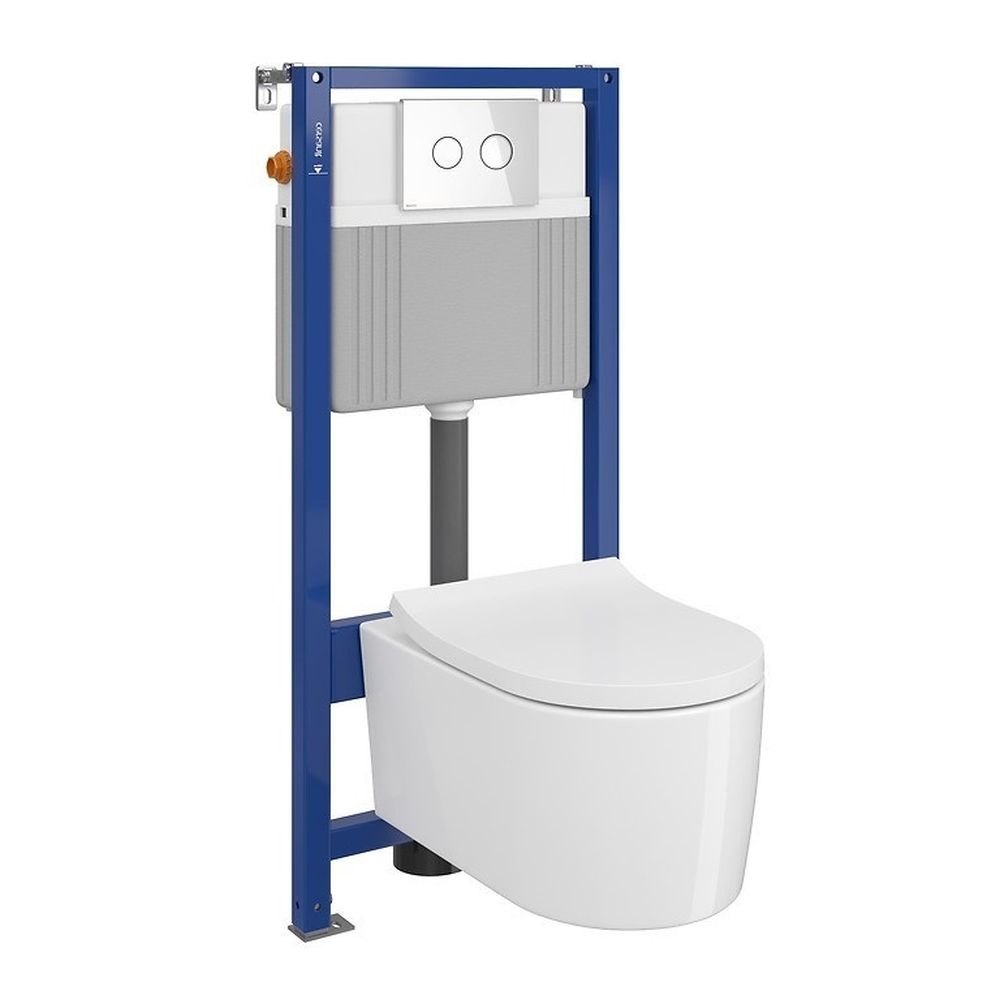 Set vas wc suspendat Inverto cu capac soft close, rezervor incastrat pneumatic Aqua 52 si clapeta sticla alba