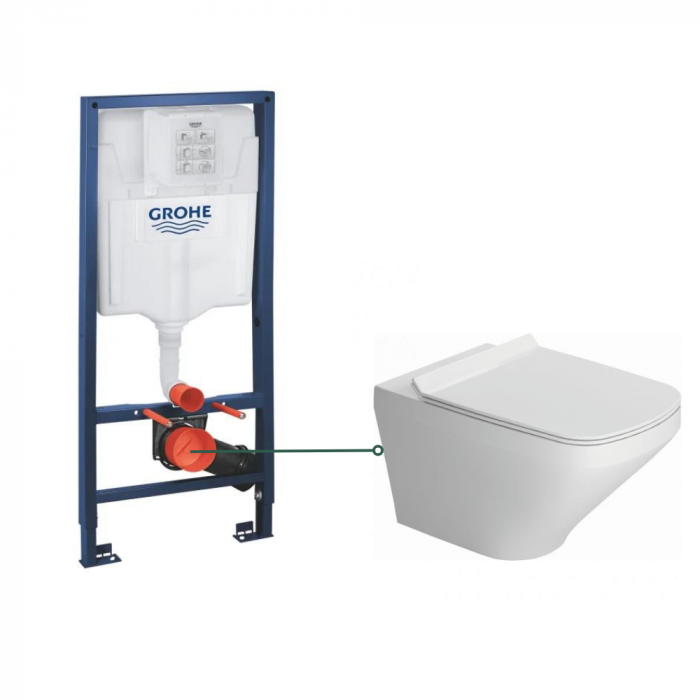 Set vas wc suspendat rimless cu capac soft close Bristol si rezervor wc incastrat Grohe Rapid SL