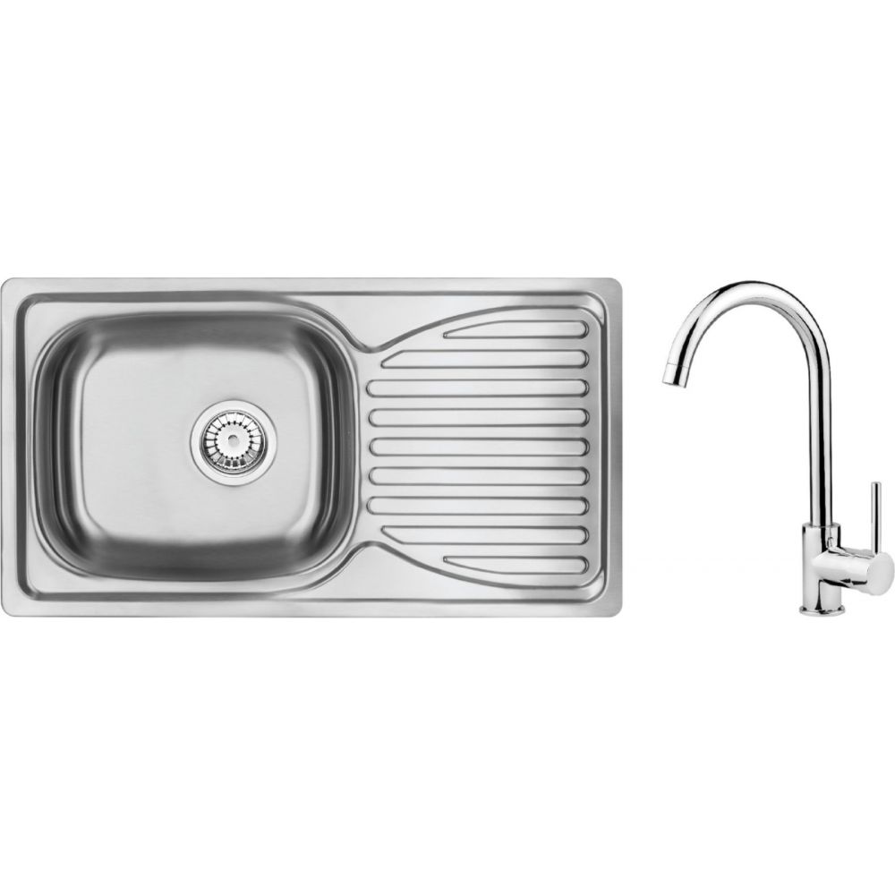 Set chiuveta bucatarie inox cu picurator si baterie crom Deante, Doppio